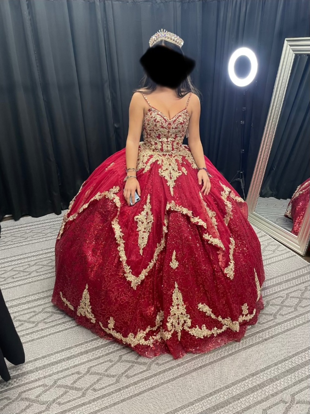 Quincenera Dress, Red and Gold, Perfect Condition